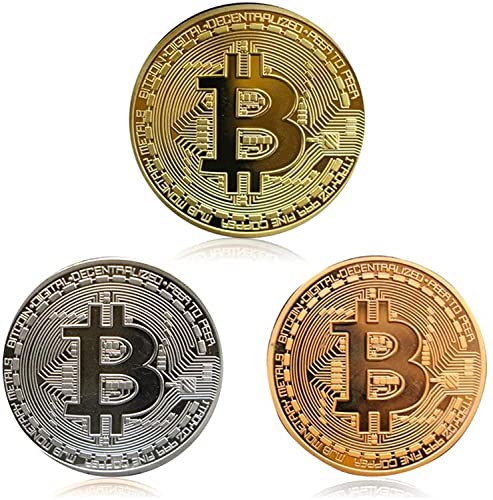 3Pcs Bitcoin Coin Physical Blockchain Cryptocurrency in Protective Collectable Gift Featuring Original Commemorative Tokens Chase Coin BTC Cryptocurrency Gold Silver and Bronze