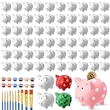 Skybooly 24 Pcs DIY Ceramic Piggy Banks Pig Coin Banks Unglazed White for Boys Girls with 2 Paint Strips 10 Brushes Money Birthday Home Festival Fun Activities Gift
