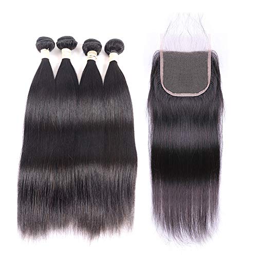 Brazulian Straight Hair Bundles With Closure 20 22 22 24 +18 4 Bundles Human Hair And Three Part 4x4 Closure With Baby Hair