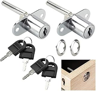 KBNIAN 2 Pcs Drawer Lock, Plunger Lock with Key Zinc Alloy File Cabinet Lock Cupboard Cam Lock Cabinet Door Locks for Filing Cabinets Wardrobe Display Cabinet Furniture (Silver)