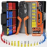 Preciva Pinze Piegatrici,680 pezzi Terminali 0,5-6 mm²isolati,Kit di utensili a Crimpare per Terminali di cavi isolati Utilizzato per la riparazione di vari impianti elettrici domestici.