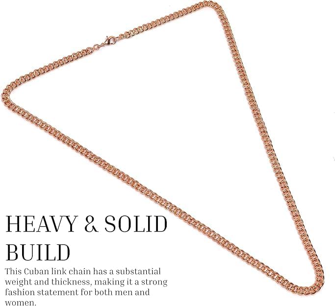 Pure Copper Cuban Link Chain Necklace Heavy Solid Copper Statement Jewelry Set Gift for Women & Men (16-26 inch Size) - Image 4