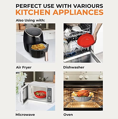 Air Fryer Silicone Liners - 2 Pack Pot 8.5 Inch, Reusable Silicone Liners For Air Fryer Basket, Heat Resistant Round Silicone Liner Pots For 3Qt To 5Qt Air Fryers Ovens Microwave, Dishwasher Safe #TOP3