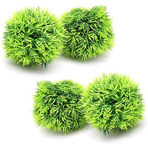 Besimple 4 Pack Aquarium Plastic Plants Grass Ball, Artificial Marimo Balls Green Water Plants Fish Tank Decorations Cover