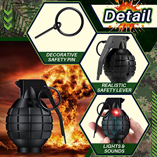 image for Sratte 8 Pcs Plastic Toy Hand Grenades Fake Grenade with Realistic Sou