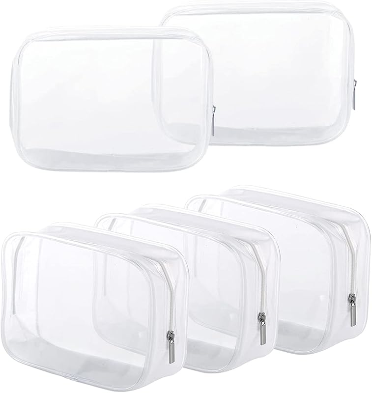 Necessaire transparente de plástico com zíper Homtable, branca, pacote com 5