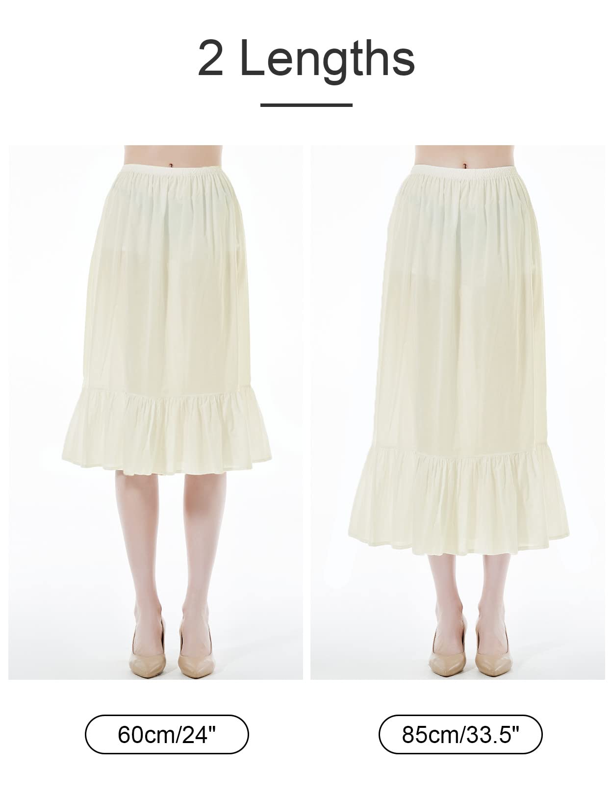 BEAUTELICATE Unterrock Damen 100% Baumwolle Lang Antistatisch Petticoat Halbrock Unterkleid für Kleid mit Rüschen Schwarz Elfenbein Weiß