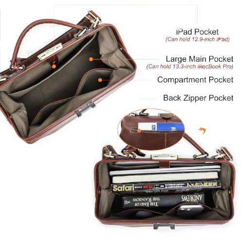 Image of CONTACTS Doctor Bag Purse for Women Luxury Leather Handbag with Lock Shoulder Bag Vintage Top Handle Bag
