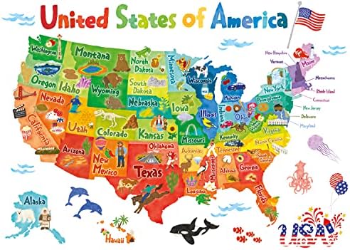 DECOWALL SG2-2307 Colourful USA Map Wall Stickers Decals Peel and Stick Removable for Kids Nursery Bedroom Living Room décor Wallpaper United States US Children Mural