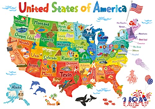 Decowall Sg2-2307 Colourful Usa Map Wall Stickers Decals Peel And Stick Removable For Kids Nursery Bedroom Living Room Décor Wallpaper United States Us Children Mural #TOP2