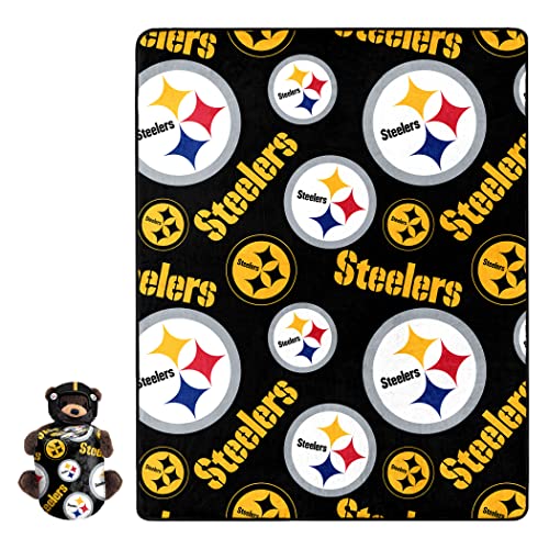 Image of Northwest NFL Plush Bear Hugger with 40 X 50 Silk Touch Throw Blanket, Pittsburgh Steelers