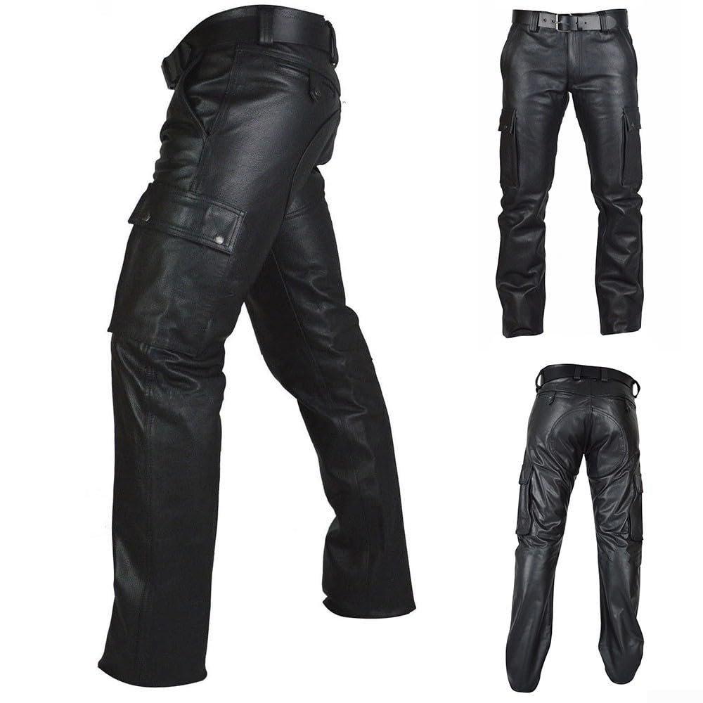 Pantaloni da motociclista da uomo in pelle PU per pantaloni da motociclista slim