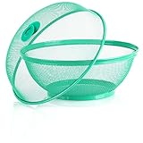 com-four® 2-teiliges Set Obstkorb mit Abdeckhaube - Metallschale und Fliegenhaube - Speiseschirm für Lebensmittel - Gemüsekorb - Fruchtschale - Speiseschirm - Lebensmittelbehälter (01 Stück - grün)