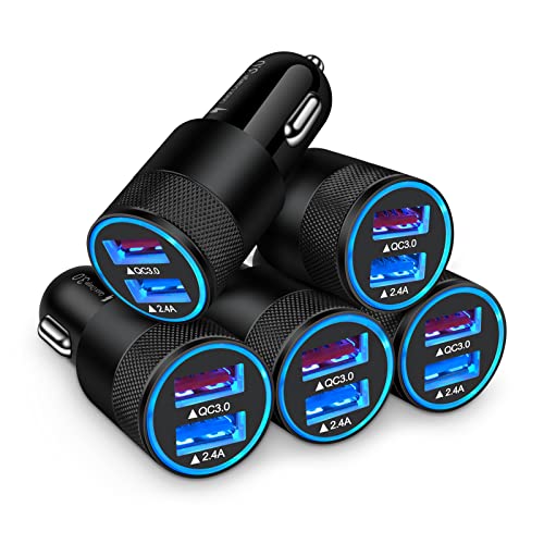 Fast Car Charger, [5Pack] Quick Charging 5.4A/30W Phone USB Car Charger Adapter Rapid Plug 2 Port Cigarette Lighter Charger Flush Compatible Samsung, Tablet, iPhone, iPad, LG