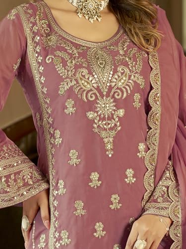 Image of INDO ERA Women's Organza Embroidered Sequinned Kurta & Pant with Dupatta Set | Women Kurta Sets With Dupatta Cotton