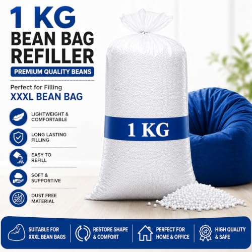 Image of 1 KG Beans for Bean Bag | Bag Refill Beans | High Density Polystyrene Bean Fillers for Bean Bags, Sofas & Pouffes | Soft & Durable White Beans