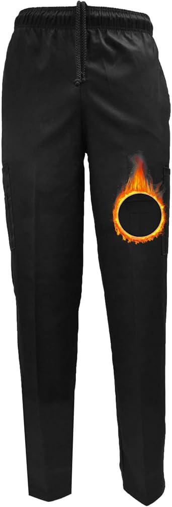 M&M SCRUBS Classic 6 Pocket Black Chef Pants with Multi-Pack Quantities Available