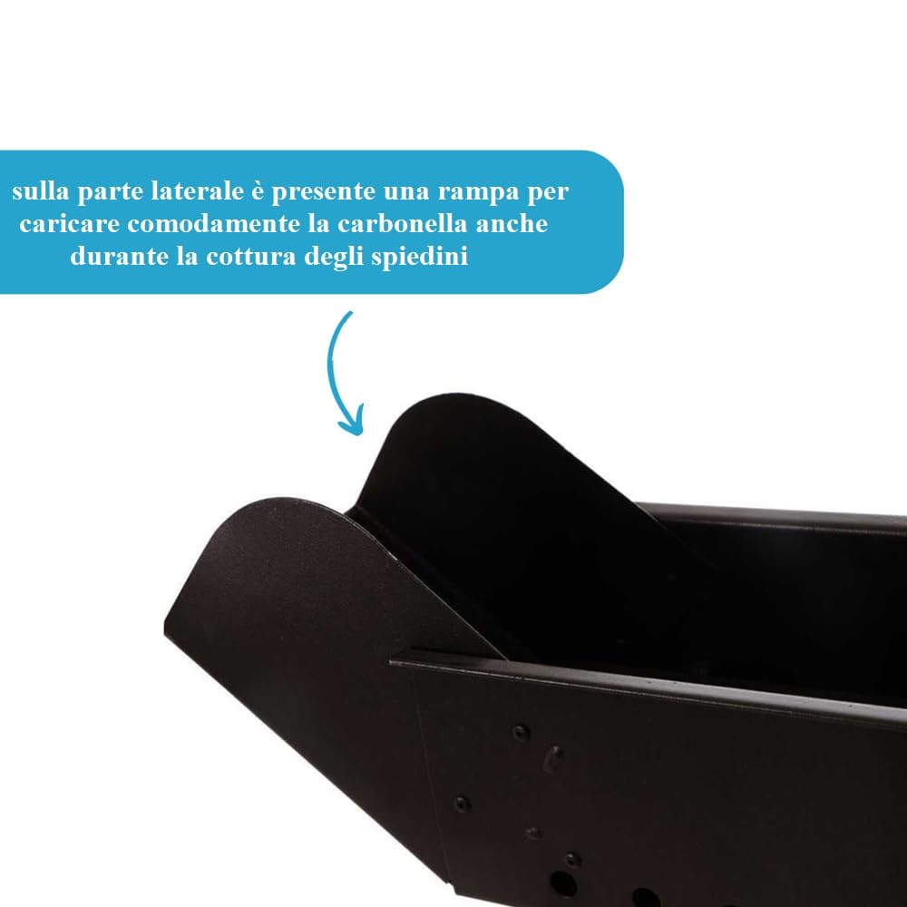 Paluplus Barbecue per Arrosticini in acciaio verniciato Nero, Misura 100x14x75 cm, Canaletta a 4 Gambe Pieghevoli, Fori di Ventilazione, Grill a carbone per Spiedini, Made in Italy -029