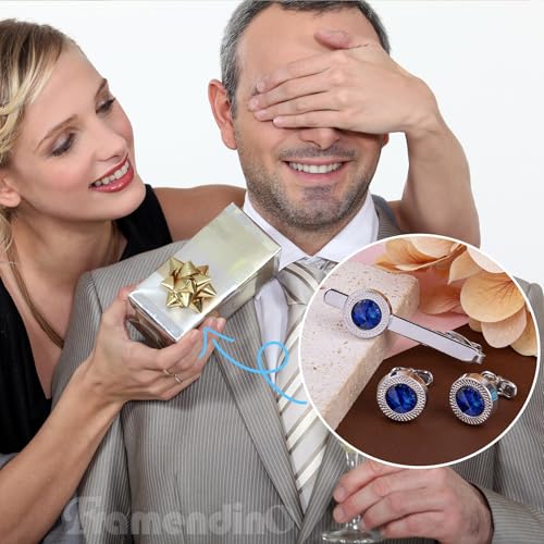 Juego de Mancuernillas y Prendedor de Corbata Azul miniatura 4