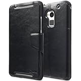 HTC One Max / T6 Stand Case, GreatShield SHIFT LX Leather Wallet Flip Case with Kickstand & Credit Card Slots for HTC One Max / T6 (Black)