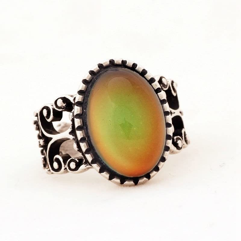 LOKILOKI 2 Uds Anillos De Estado De Ánimo Que Cambian De Color Chapados En Plata Antigua Que Cambian La Temperatura del Color Conjunto De Anillos De Sensación De Emoción para Mujeres/Hombres