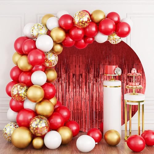 Image of Red Curtains Backdrop Tinsel Streamers Party Decorations 2Pack 3.3x8.2FT - Red Birthday Decorations Valentines Day Decorations Carnival Party Decorations Christmas Wedding Bachelorette