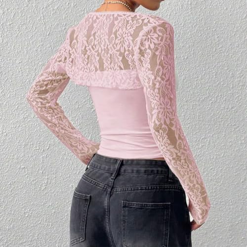 Women Sexy Sheer Mesh Lace Open Front Crop Bolero Summer Solid Slim Fit Long Sleeve See Through Cropped Shrugs2