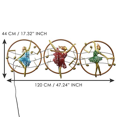 Image of eCraftIndia Set of 3 Dancing Lady Handcrafted Iron Wall Hanging with Background LED's