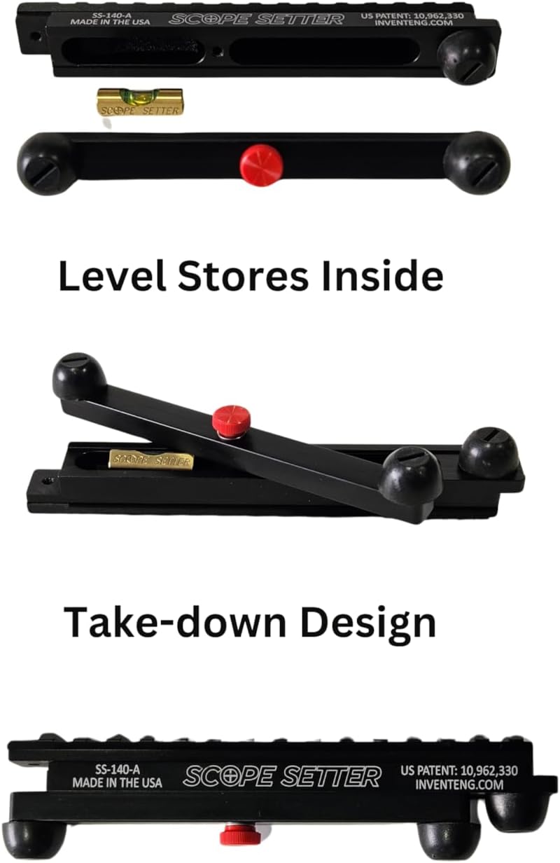 Scope Setter, Rifle Scope Leveling Kit, A Simple and Accurate Method for Reticle Alignment in Scope Rings utilizing a Picatinny Rail Interface, Made in USA
