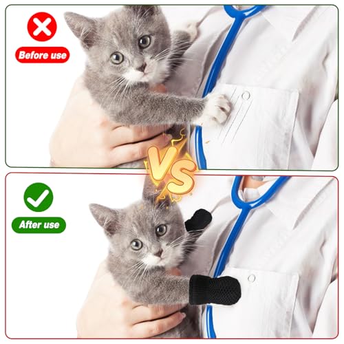 Image of Cat Claw Covers, 4 Packs Mittens to Prevent Scratching, Anti-Scratch Boots, Breathable Mesh Paw Covers, Adjustable Protectors Socks for Indoor Cats, Pet Bathing, Cutting Nails, Black, L