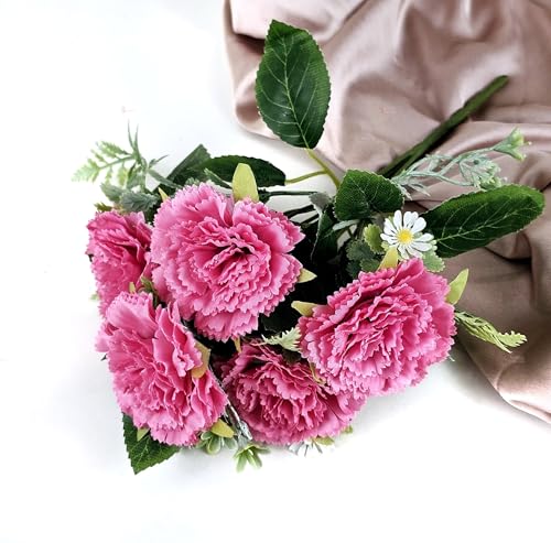 Image of SATYAM KRAFT 1 Bunch Artificial Carnation Flower Stick for Home Decor, Bedroom, Living Room, Balcony, Office Desk, Wedding, Marriage Decoration, Gift, Festival, Shelf & Corner Decoration (Dark Pink)