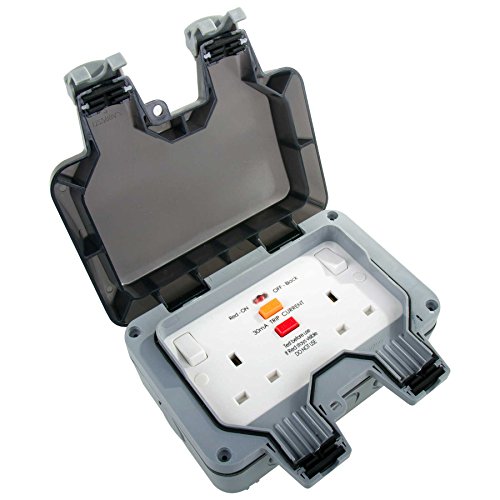 BG Electrical WP22RCD Nexus Storm IP66 Grey 2 Gang 13A 30mA DP RCD Latched Switched Socket by B G Electrical