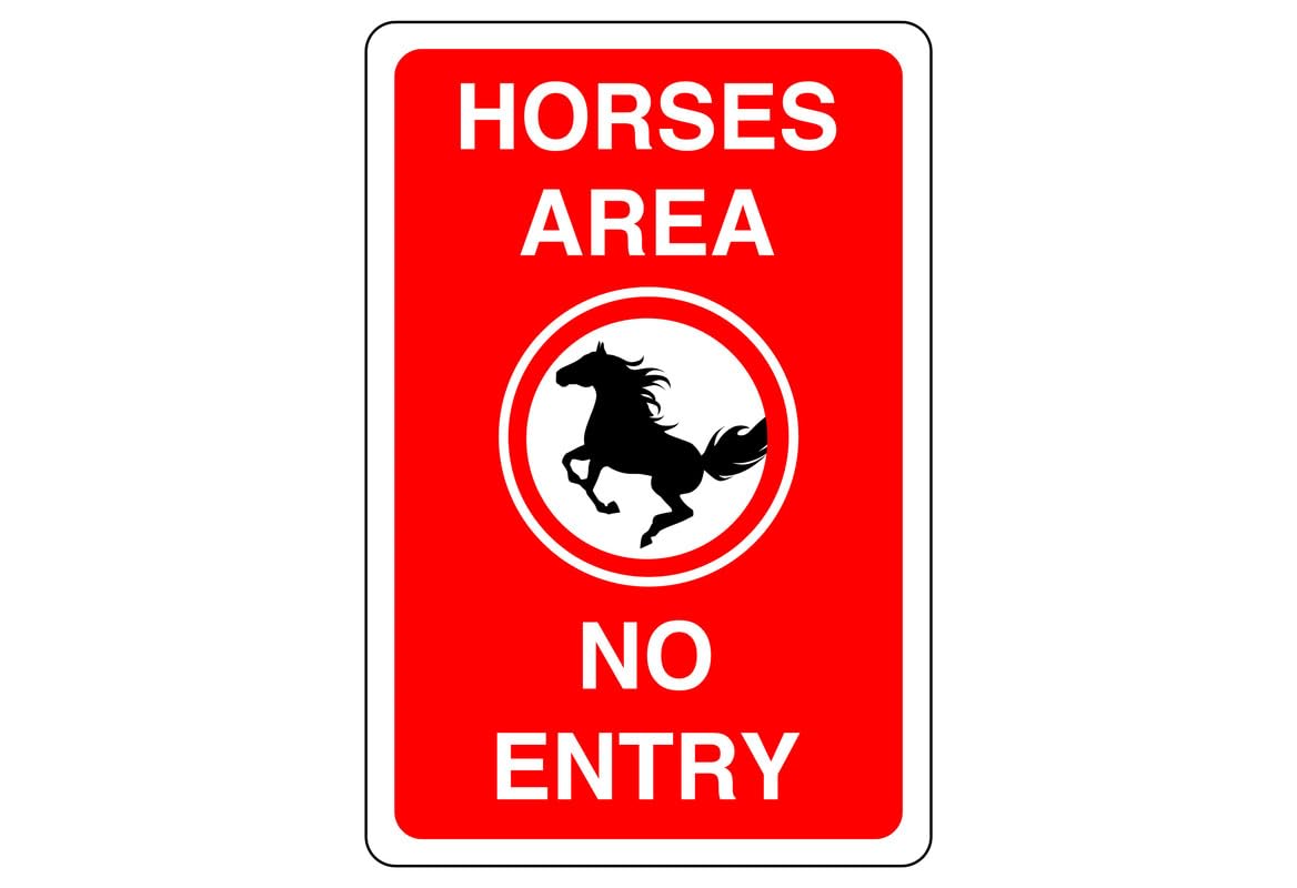 Safety First Display LTD Horses area no entry sign - 1.2mm Rigid plastic for indoor/outdoor usage (200mm x 150mm) Viewing Distance within 5m.