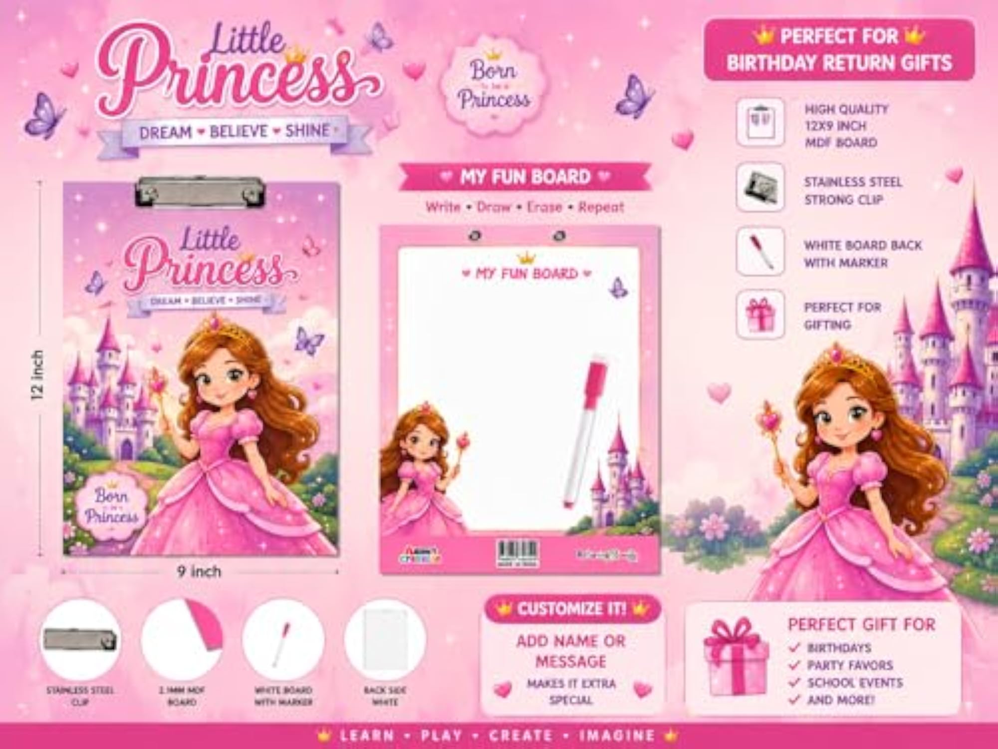 Little Princess Theme 2-in-1 Clipboard with Whiteboard