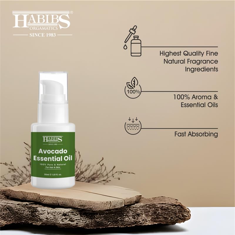Image of Habibs Pure Avocado Carrier Oil - 100% Natural, Cold-Pressed for Deep Skin Hydration & Hair Repair 30ML