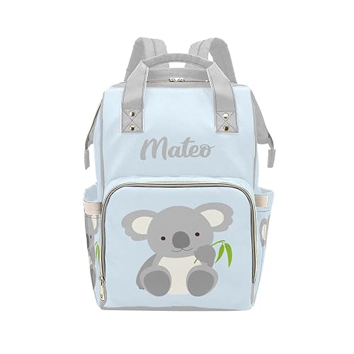 Koala - Bolsa de pañales personalizada azul con nombre, mochila de viaje personalizada para mamá