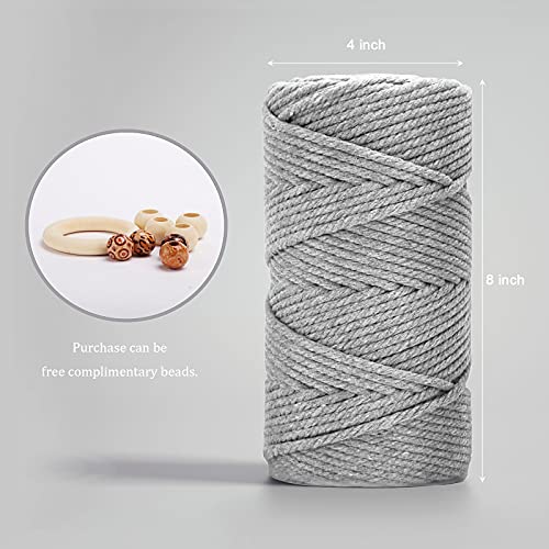 Image of ZUEXT Macrame Cord, Light Grey, 5mm x 109yds Cotton String Macrame Yarn