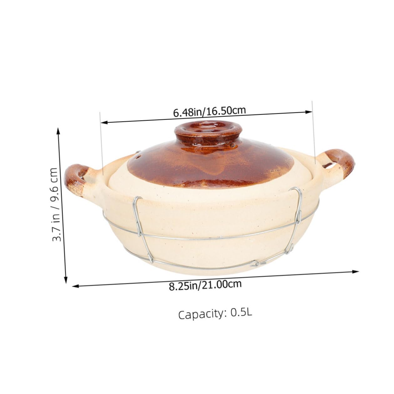 Lurrose Olla de Barro con Mango Individual 0,5l Color Claro Resistente al Calor para Cocinar Arroz y Sopas en Horno Cazuela Pequeña para Uso Doméstico y Guisos