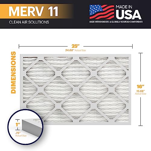 Image of BNX TruFilter 16x25x1 Air Filter MERV 11 (6-Pack) - MADE IN USA - Allergen Defense Electrostatic Pleated Air Conditioner HVAC AC Furnace Filters for Allergies, Dust, Pet, Smoke, Allergy MPR 1200 FPR 7