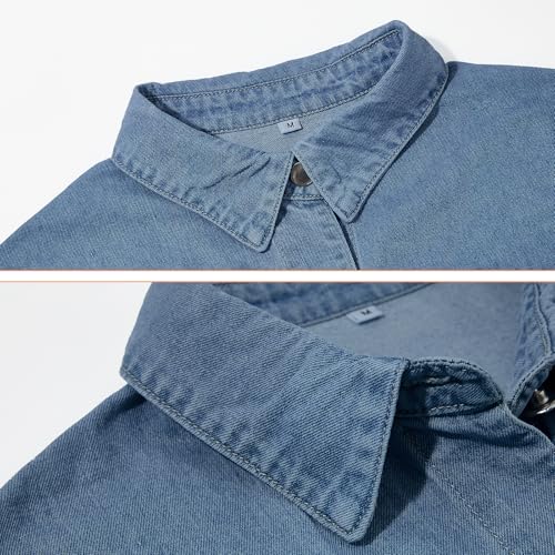 American Trends Denim Jacket for Women Oversized Long Sleeve Jean Shirts Button Down Shirt Lightweight Jean Crop Top Jacket4