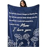 Gilprop Mother's Day Blanket Gifts for Mom, 50 x 60 Inch Navy Blue Flannel Fleece Mom Throw Blanket Soft Floral Bed Throw Birthday Gifts for Mother from Daughter Son