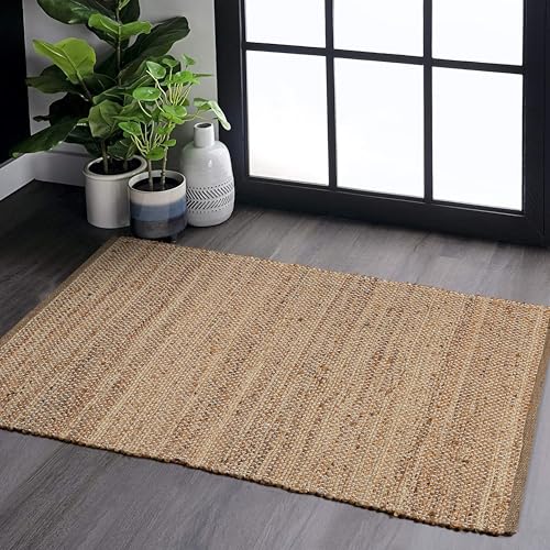 Tapete decorativo de yute natural 2'x3' tejido a mano miniatura 1