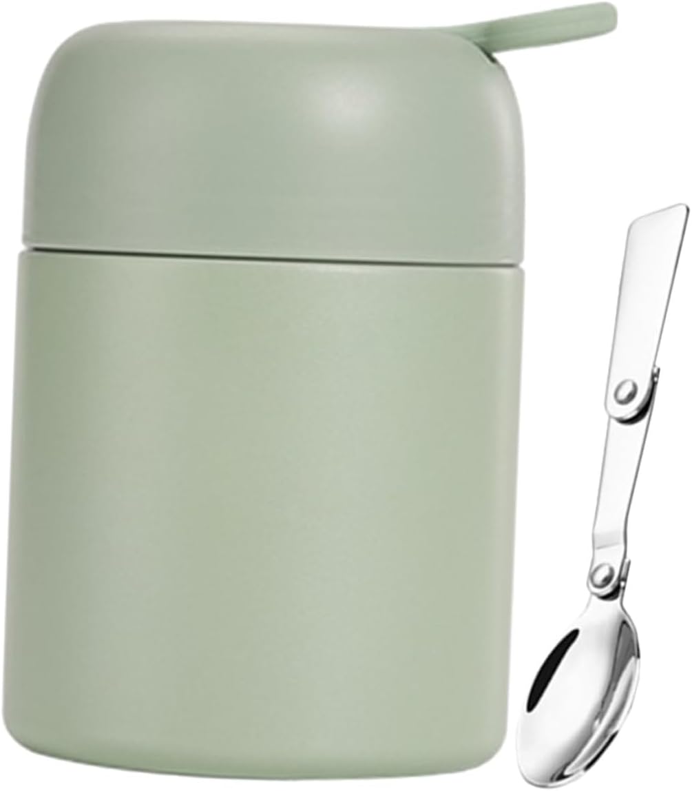 Insulated Soup Cup with Spoon 500ml Leakproof Portable Vacuum Food Jar Green for Students and Office Use Thermal Breakfast and Porridge Container
