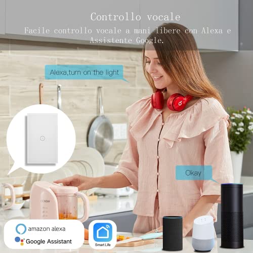 Jinvoo Smart Light Switch, Zigbee Light Switch, Touch Smart Wall Switch Needs Neutral Wire, Zigbee Glass Panel Light Switch Works With Smart Life/Tuya App, Alexa、Google Assistant (1 Way, White) #TOP3
