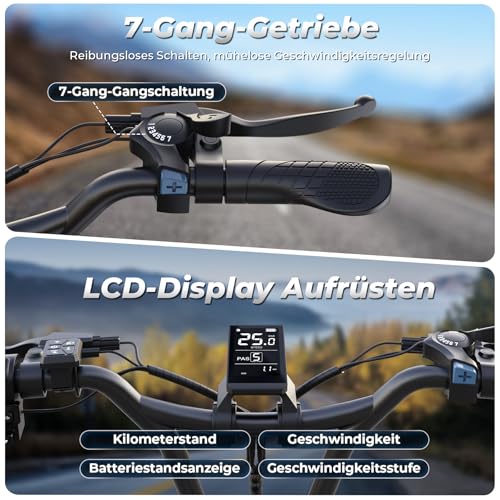 VARUN E Bike, 20 * 4.0 Zoll Fat Tire E-Bike für Herren Damen, Fatbike mit Abnehmbarem 48V 13Ah Akku, bis zu 100Km, 250W Motor, Vollgefedertes, Blinker, 7-Gang-All-Terrain Elektrofahrrad, EU-Konformes – Bild 5