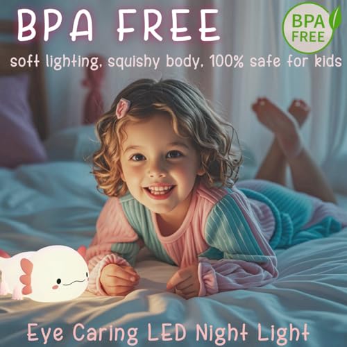 axolotl night light for kids cute squishy rechargeable axolotls lamp unique white pink xmas axolotl gifts dimmable led silicone nightlight baby safe girls room college dorm dcor