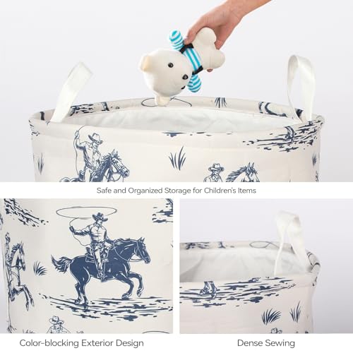 Image of 2Pcs Western Cowboy Cute Kids Laundry Basket Baby Nursery Hamper Western Room Decor Foldable Oxford Cloth Funny Tote Clothes Storage Bucket Organizer For Bedroom Teen Girls Boy (Cowboy)