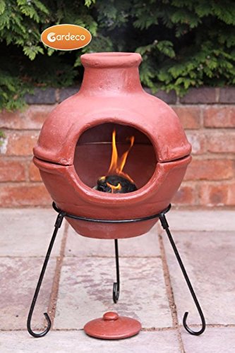 Classic Style Outdoor Portable Clay Wood Chimney with Grill Included (Materials: Steel/Clay, Color: Red)