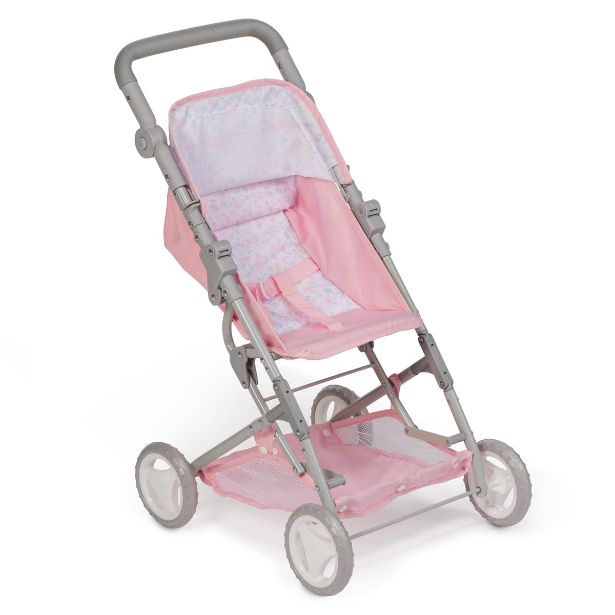 JC Toys - Passeggino pieghevole, per bambole fino a 45 cm, ideale per giocare e passeggiate, rosa con decorazione floreale, progettato da Berenguer, +3 anni