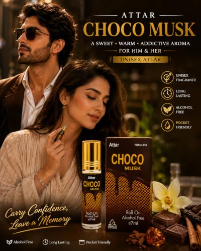 Image of Formless Choco Musk 7ml Roll-On Attar - Sweet Chocolate & Musk Fragrance, Long Lasting Unisex Perfume, Alcohol-Free Premium Attar, Pocket Friendly Travel Size for Daily use & Special Occasions